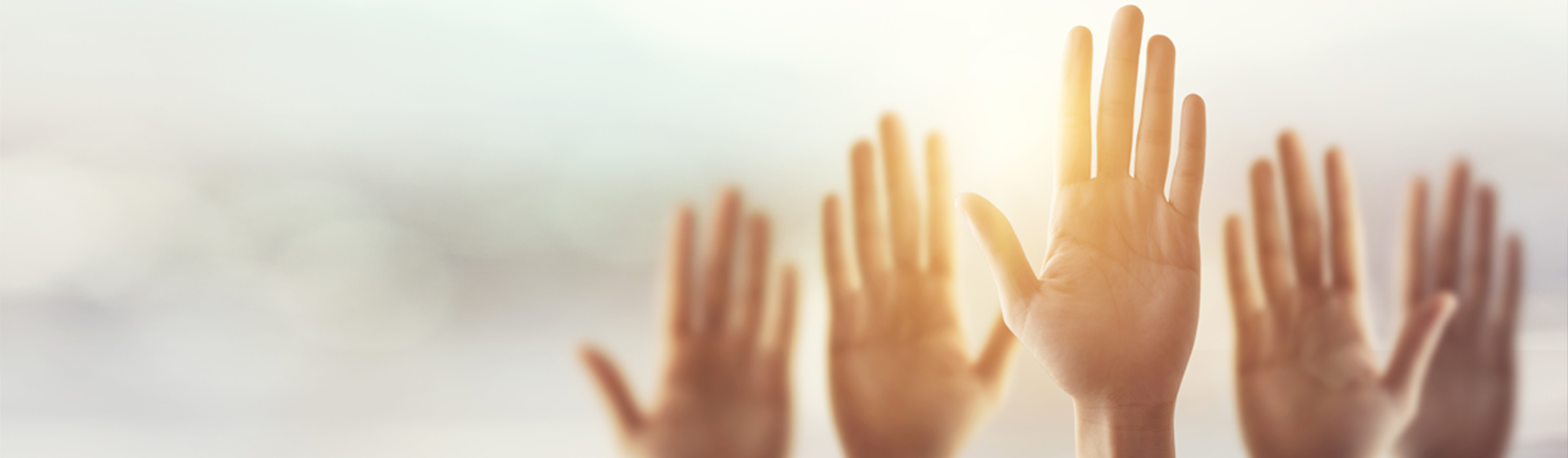 Volunteers raising hands.